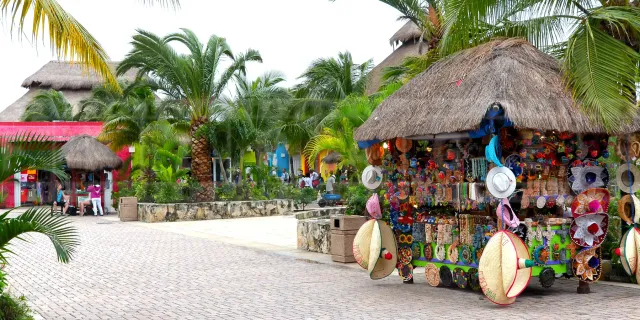 Tropical shopping plaza at Puerto Maya in Cozumel, Mexico