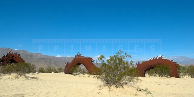 Sea Dragon metal sculpture rising from the desert sand Borrego Springs area, California