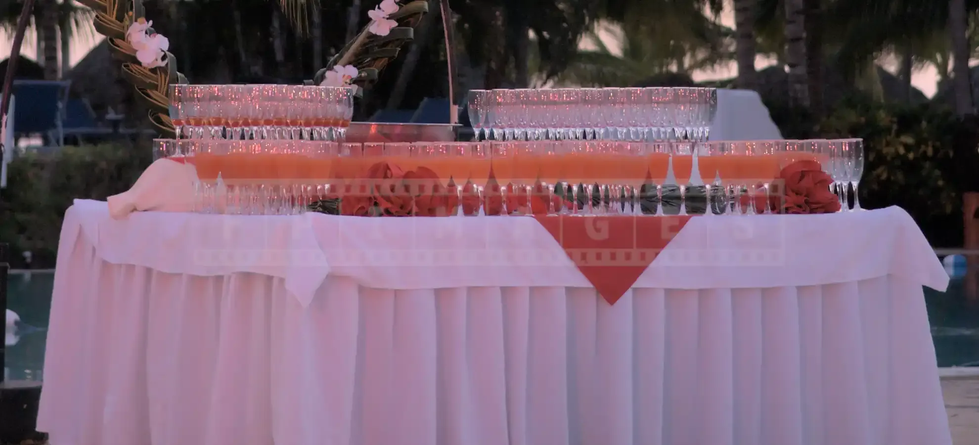 champagne with strawberries glasses set for Valentines' celebraion