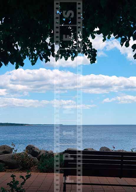 public park bench facing the Atlantic ocean, Liverpool, NS