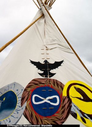 Wigwam with native symbols, free image