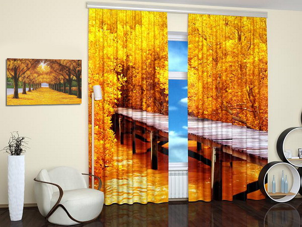 Glorious light and color of fall leaves brighten the room