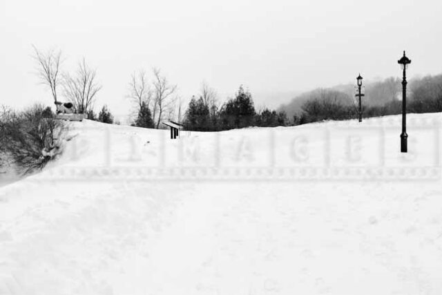 Winter hiking trail follows the steep edge