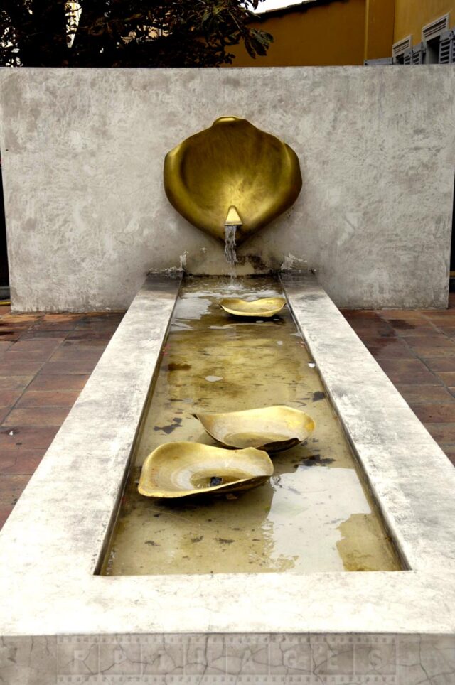 Beautiful fountain in museum courtyard