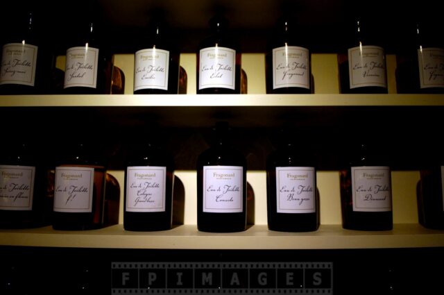 Essential oils bottles at perfume lab