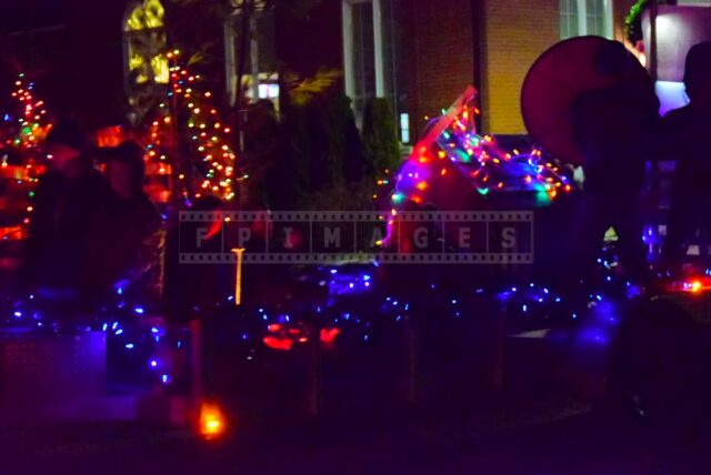 Colorful and bright Christmas decorations on the float
