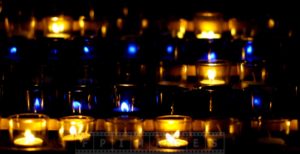 Blue and golden candles at Notre-Dame Basilica