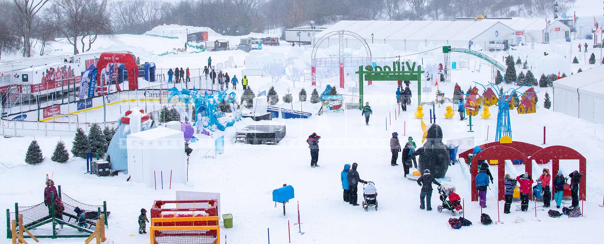 snow covered grounds of Quebec bonhomme winterland festival