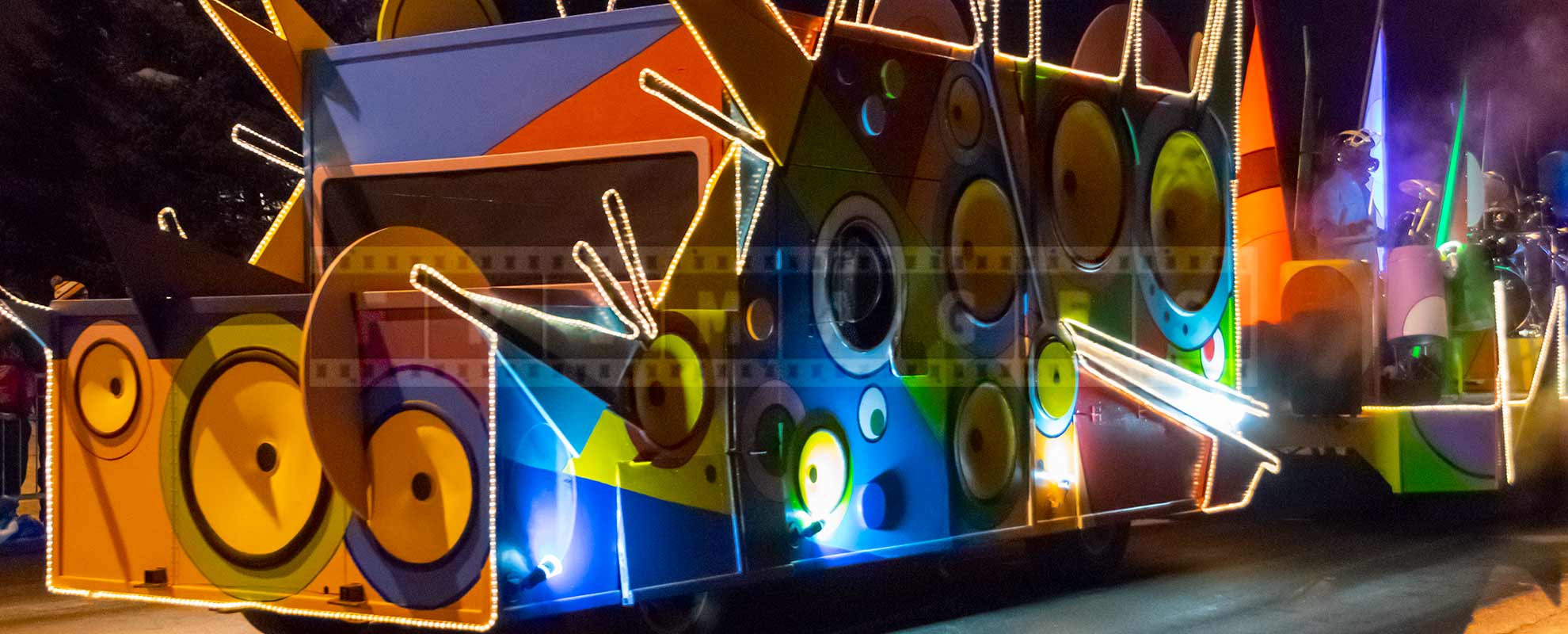 colorful musical float at quebec winter carnival