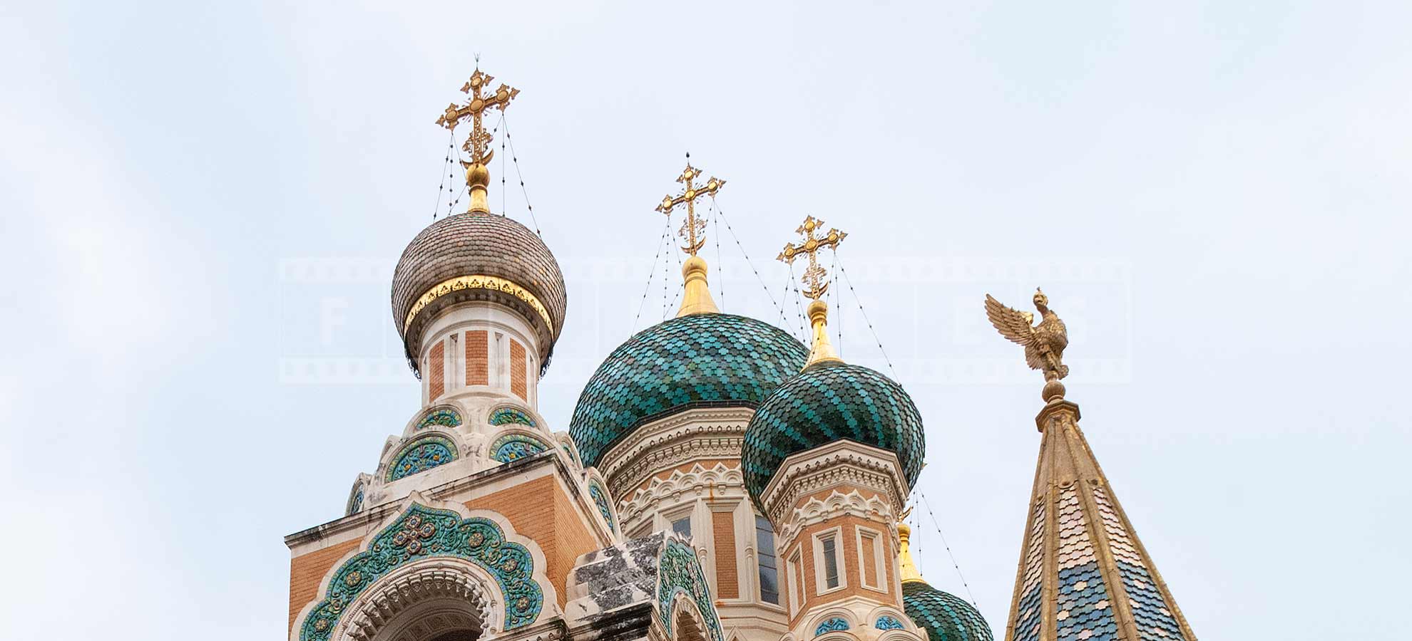 Crosses and domes of St Nicholas orthodox cathedral