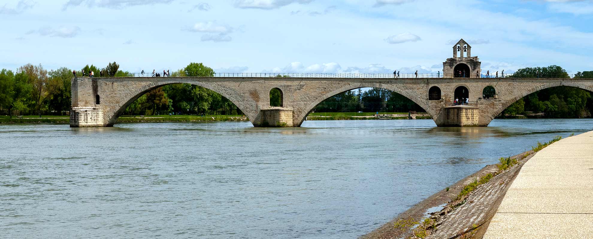 Avignon Papal Bridge and the river Rhone