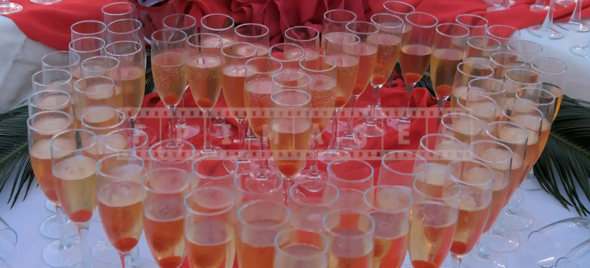 Champagne glasses arranged in the shape of heart for Valentines day