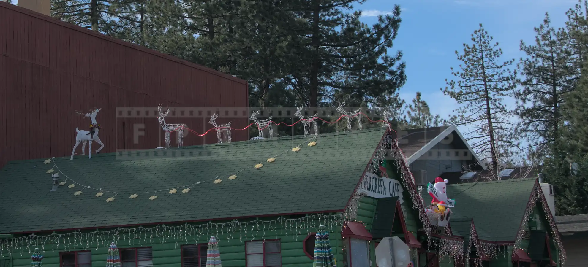 Evergreen cafe in Wrightwood California with Xmas decorations