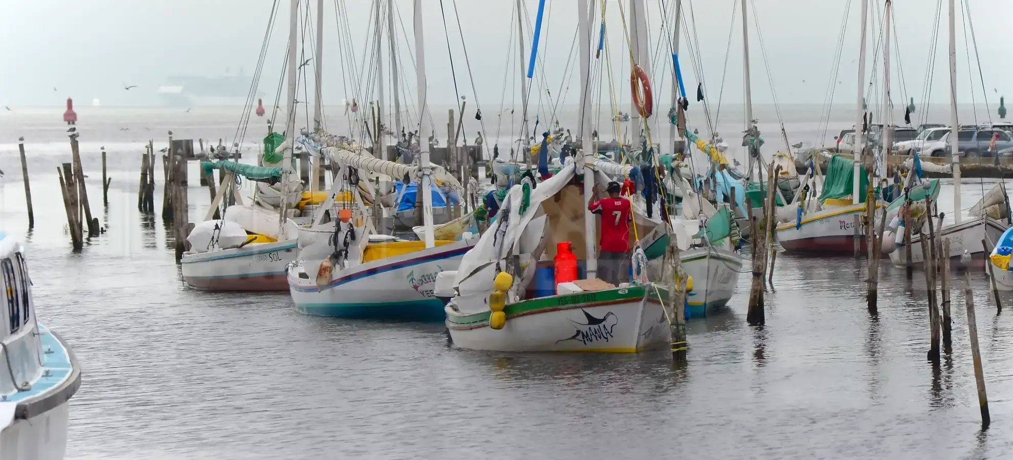 Cruise ship at anchor outside of Belize City port