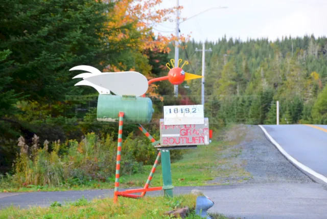 Colorful mailbox, bright and cheerful folk art.